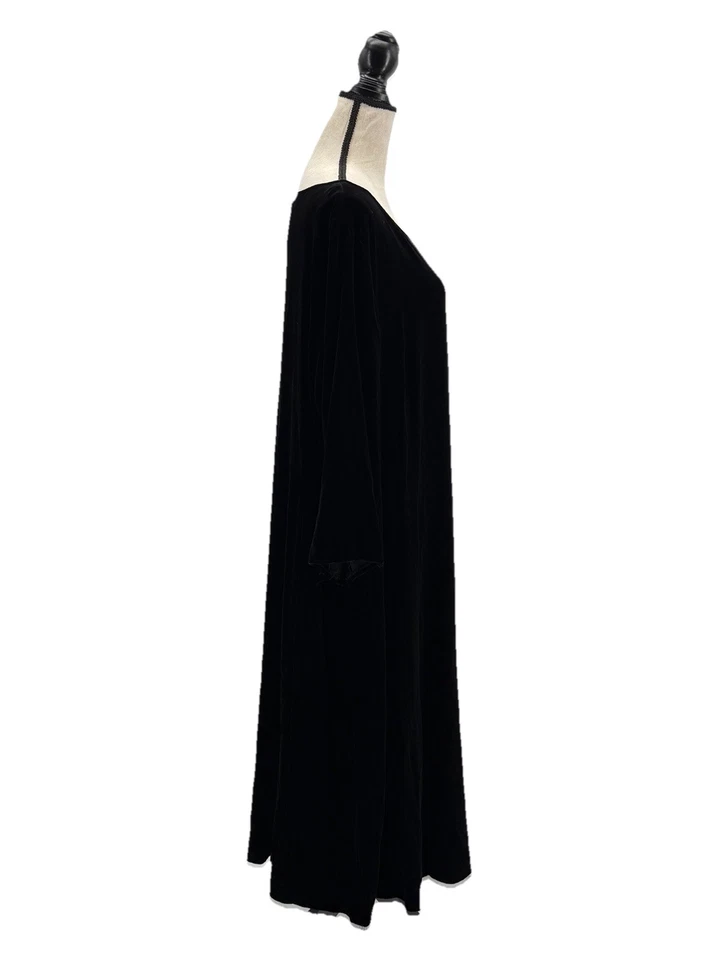 Vestido midi de terciopelo negro Eileen Fisher para mujer talla grande 2X cuello barco mangas 3/4 Foto 3 de 4
