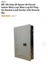 Eaton BR 125Amp 20-S 40-C Indoor Main Lug Main Lug Kit Plug Neutral Load Center