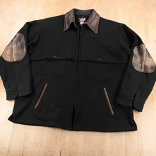 vtg JOHNSON WOOLEN MILLS 454 LC Leather trim wool chore shirt jac jacket XL tag