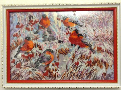 Bead Embroidery Kit "Bullfinches" size 17.7"x11.8" / 45.0x30.0 cm - Picture 8 of 12