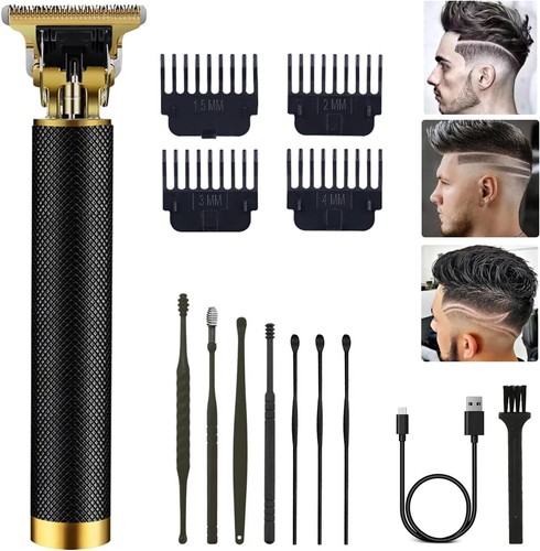 Pro Cordless Hair Clipper Trimmer T Blade Zero Gap Beard Shaver Kit Black