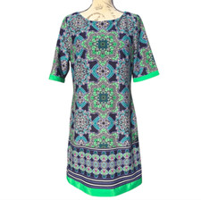 Eliza J -1040 Half Sleeve Green Blue Sheath Dress Stretch Kaleidoscope Size 12