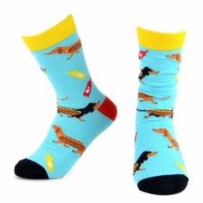 Women's Hotdog Dachshund Wiener Dog Fun Novelty Socks in Blue