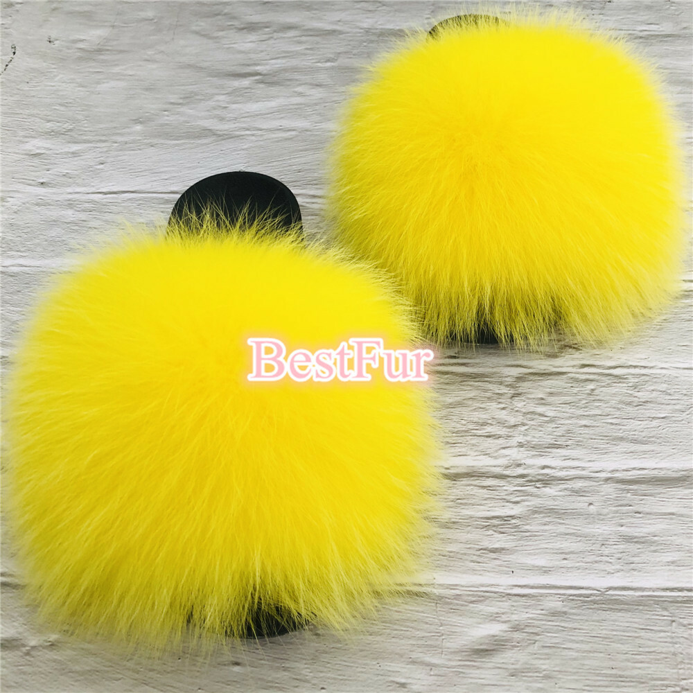 SAOLA Ciabatte sandali ciabatte donna Yellow Max grandi XXL vera pelliccia di volpe