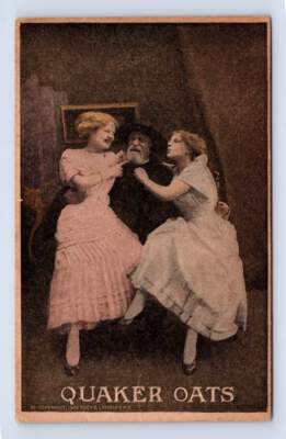 Man w Women on Lap QUAKER OATS Antique Interesting Advertising Postcard 1910s