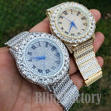 Men's Iced Rapper's Lab Diamond Metal Band Dress Luxury Clubbing wrist Watch