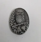 Vintage MS Dee Pewter Owl Pin And Earrings Jewelry Brooch Costume