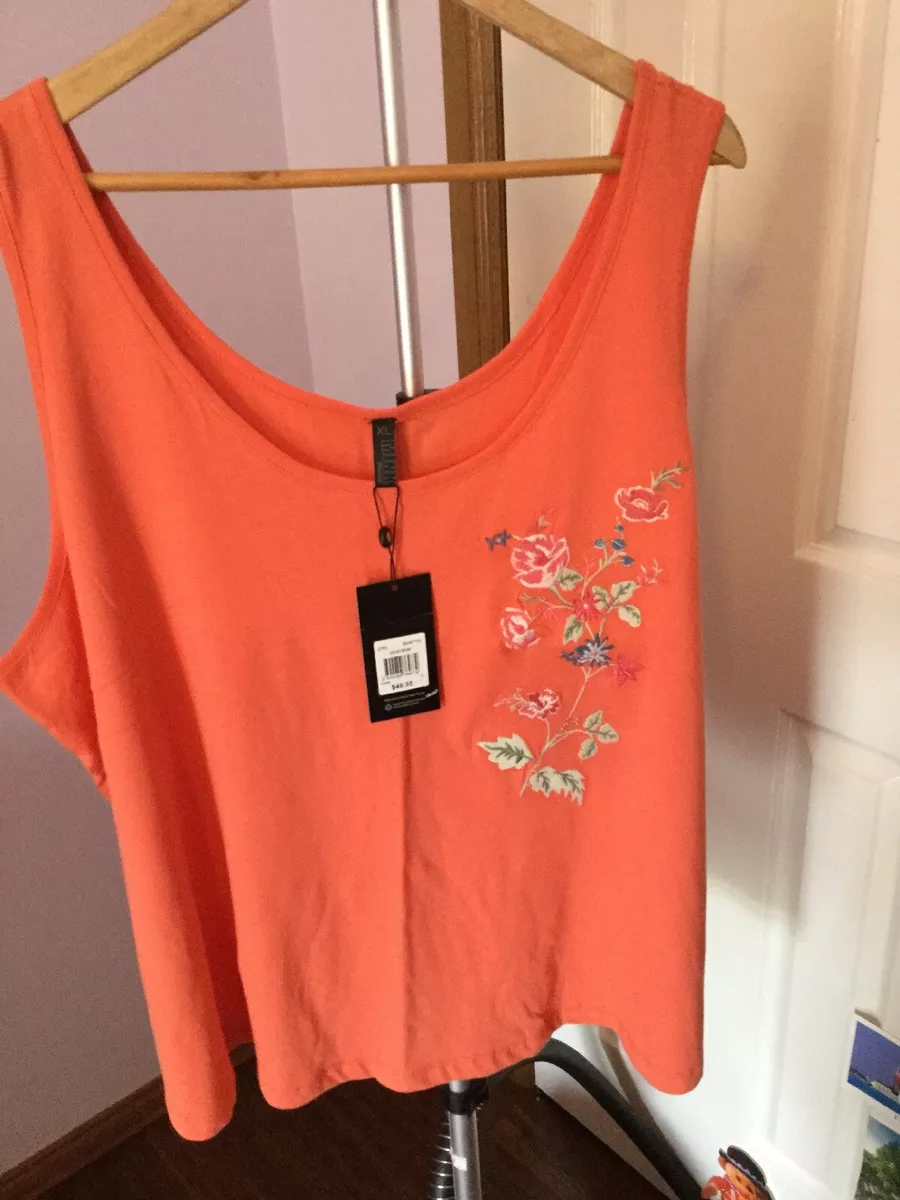 Size 24 MINK Orange Womens Shirt With Flower Embroidering Myers