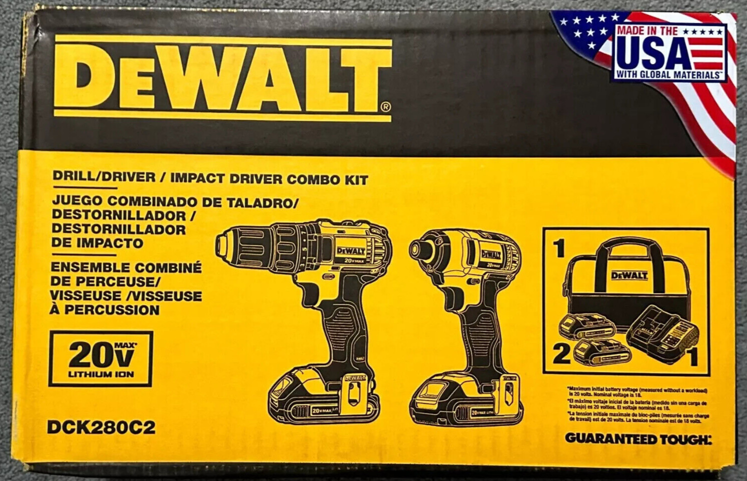 NEW Dewalt DCK280C2 20V MAX Lithium Ion Compact & Impact Drill Driver Combo Kit