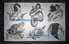 VINTAGE Lone Wolf True Love Rose TATTOO Flash Print