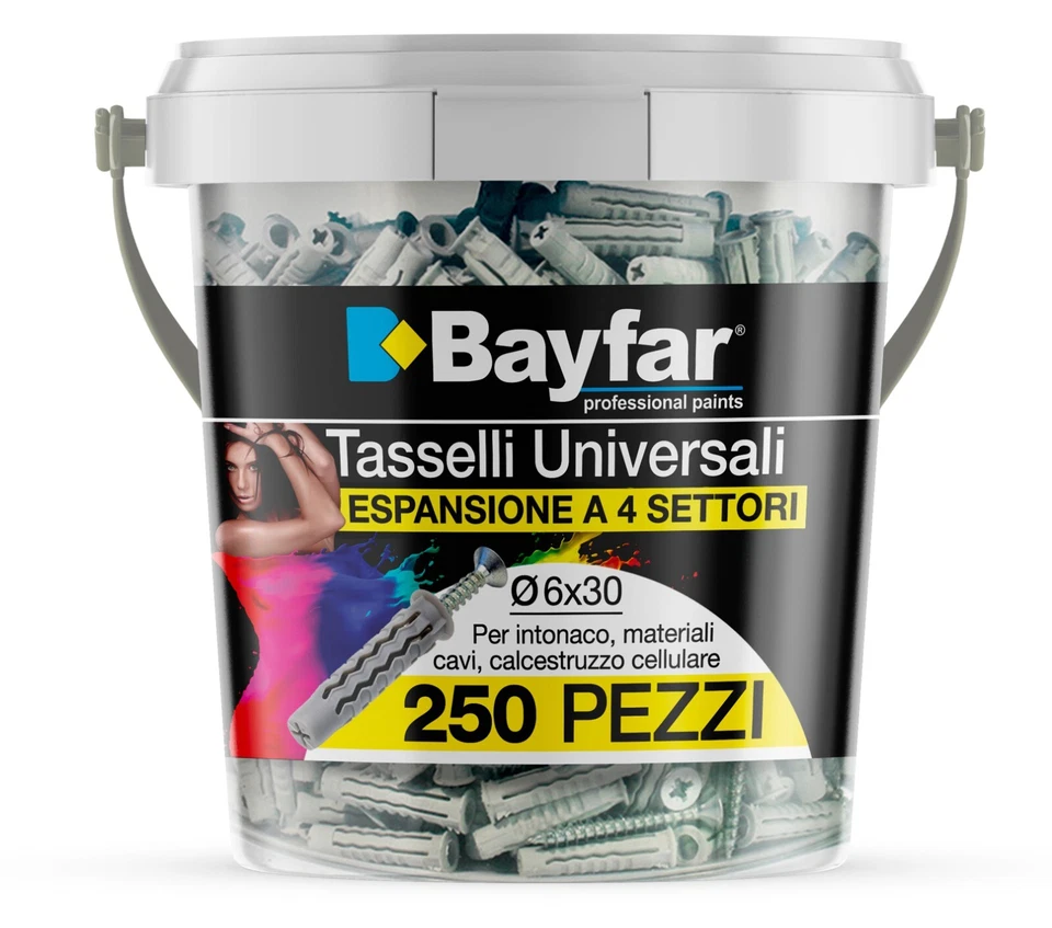 BAYFAR® 250 TASSELLI da 6 mm UNIVERSALI IN NYLON CON VITE SECCHIELLO muro legno