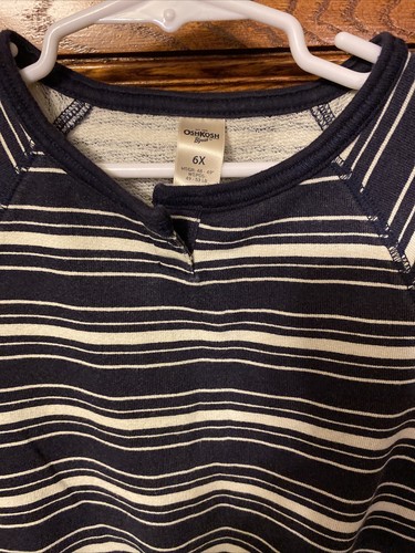 OSHKOSH Navy & Cream, French Terry, Cuffed Sleeves, Striped DRESS Size 6X NWOT - Picture 2 of 10