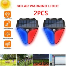 2x Solar Alarm Strobe Light Lamp Motion Sensor Waterproof Sound Security Outdoor