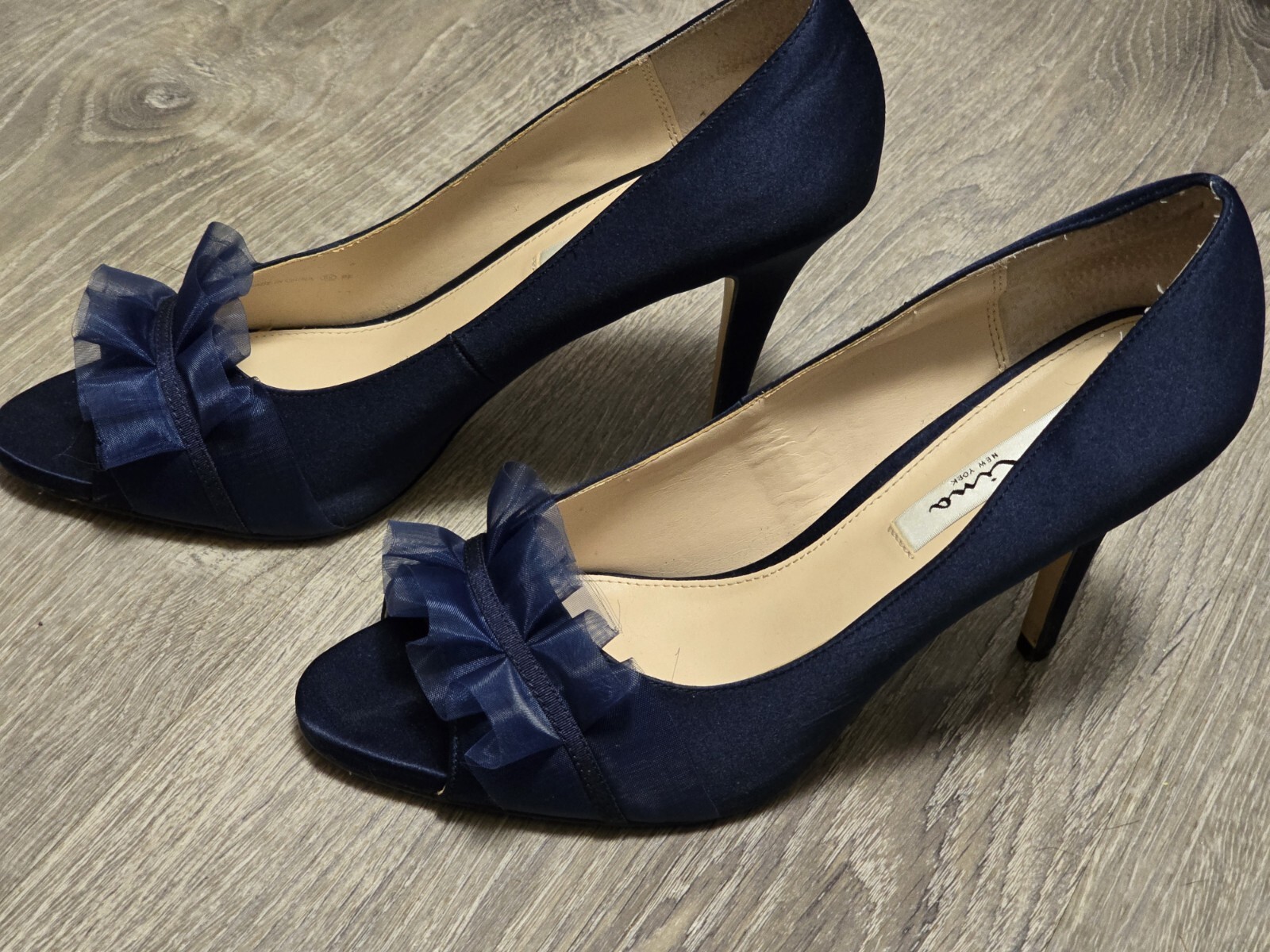 NINA New York Women's Blue Ruffled Open-toe High Heels Size 9.5M