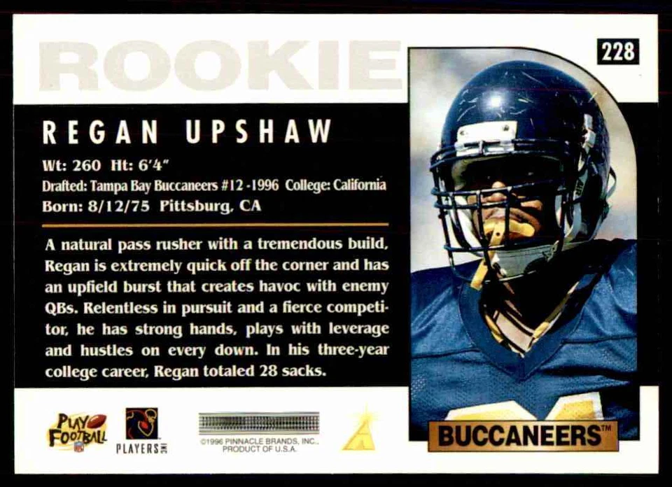 1996 Score Regan Upshaw Rookie Tampa Bay Buccaneers #228 - Image 2 of 2