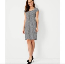 NWT $149 Ann Taylor Gingham Tweed Button Front Sheath Dress Sz 8