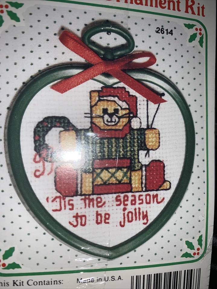 BERLIN CO. cat TIS THE SEASON TO BE JOLLY cross stitch ORNAMENT - Image 2 of 4