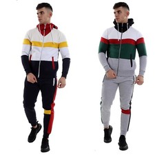 Mens Tracksuit Set Stylish CONTRAST Zipper Hoodie Top Bottoms Jogging Jogger Gym