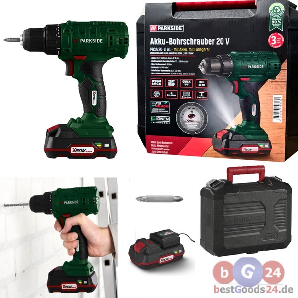 Akku Bohrschrauber 20V Set Inkl. Akku & Lader | 35Nm Pbsa 20-Li A1 Parkside Neu-image