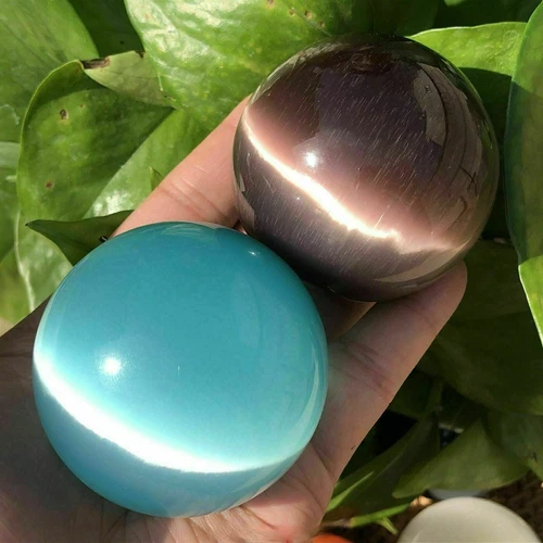 Natürliche Katzenaugen Steinkugeln Quarz Kristall Reiki Heilkugel 40 mm + Ständer - Bild 3 von 11