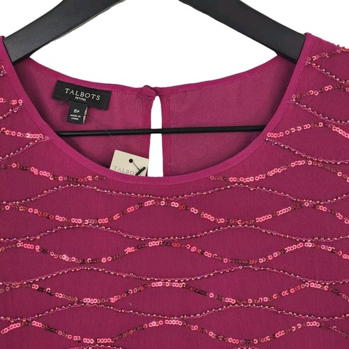 NEW Talbots Petites Sequined Beaded Silk Tank Top Size 6P Magenta Dressy Party - Picture 2 of 10