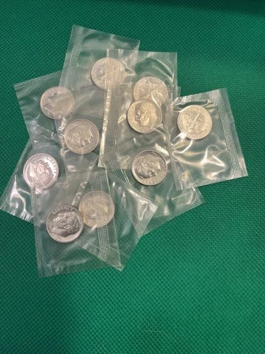 Lot of (10) 1964 Roosevelt Dimes BU GEM Proof In The Cello 90% Silver OBW