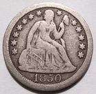 1850 Seated Liberty Silver Dime Fine, Philadelphia 10C coin
