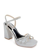 BADGLEY MISCHKA Womens Silver Mixed Media Frida Toe Block Heel Heeled Sandal 9