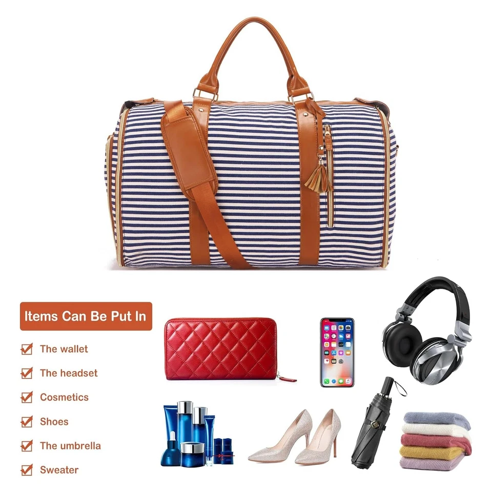 Bolsa de vestuário para viagem, bolsa de viagem listrada de lona grande para mulheres homens, Waterp... - Imagem 4 de 4