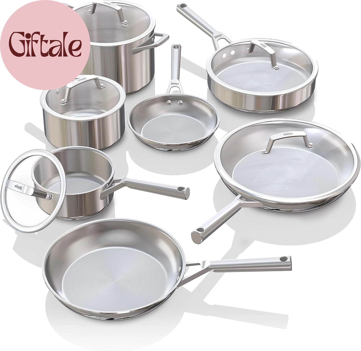 Ninja Everclad Stainless Steel Cookware 12 Piece Pots & Pans Set, All Stovetops