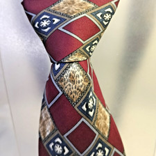 Barrington Silk Necktie Blue Red Brown Geometric Animal Print Made in USA