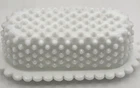 Vtg Fenton Milk Glass Covered Butter Dish White Hobnail Scalloped Edge