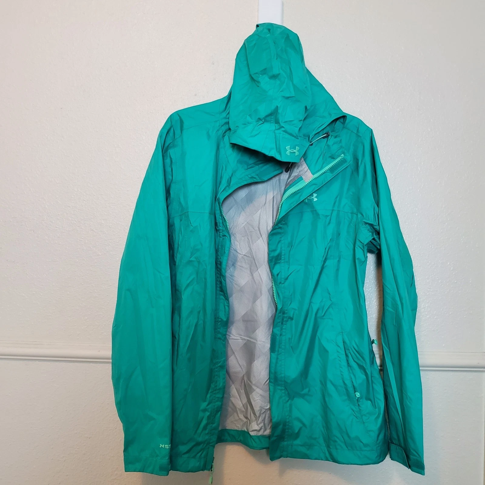Under Armour Storm3 Rain Jacket Green Waterproof Zip up Hooded Mens Size XL
