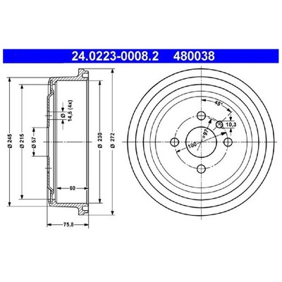 2x ATE Bremstrommel hinten 24.0223-0008.2 480038 568038 568051 90077721 | 483176