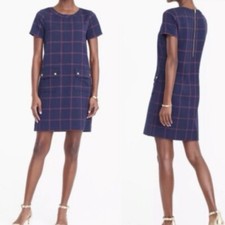 J. Crew Plaid Relaxed Printed Pocket Navy Dress