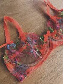 Agent Provocateur 'Zuri' Vibrant Orange Floral Embroidered Plunge Bra 34D