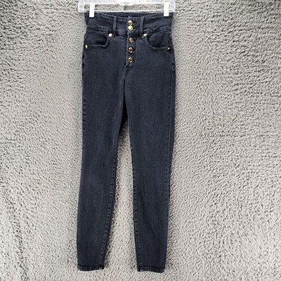 Good American Jeans Womens 4/27 Black Stretch Denim Button Fly Skinny *Read*