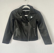 Art Class Black Faux Leather Moto Jacket - Size Girls M 7/8