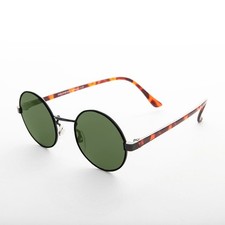 Black Round Hippie Retro Vintage Sunglass Green Lens - Rounder