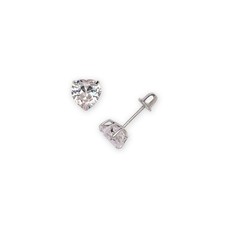 Solid 14k White Gold Heart-shaped Cubic Zirconia Screw Back Stud Earrings - 4...