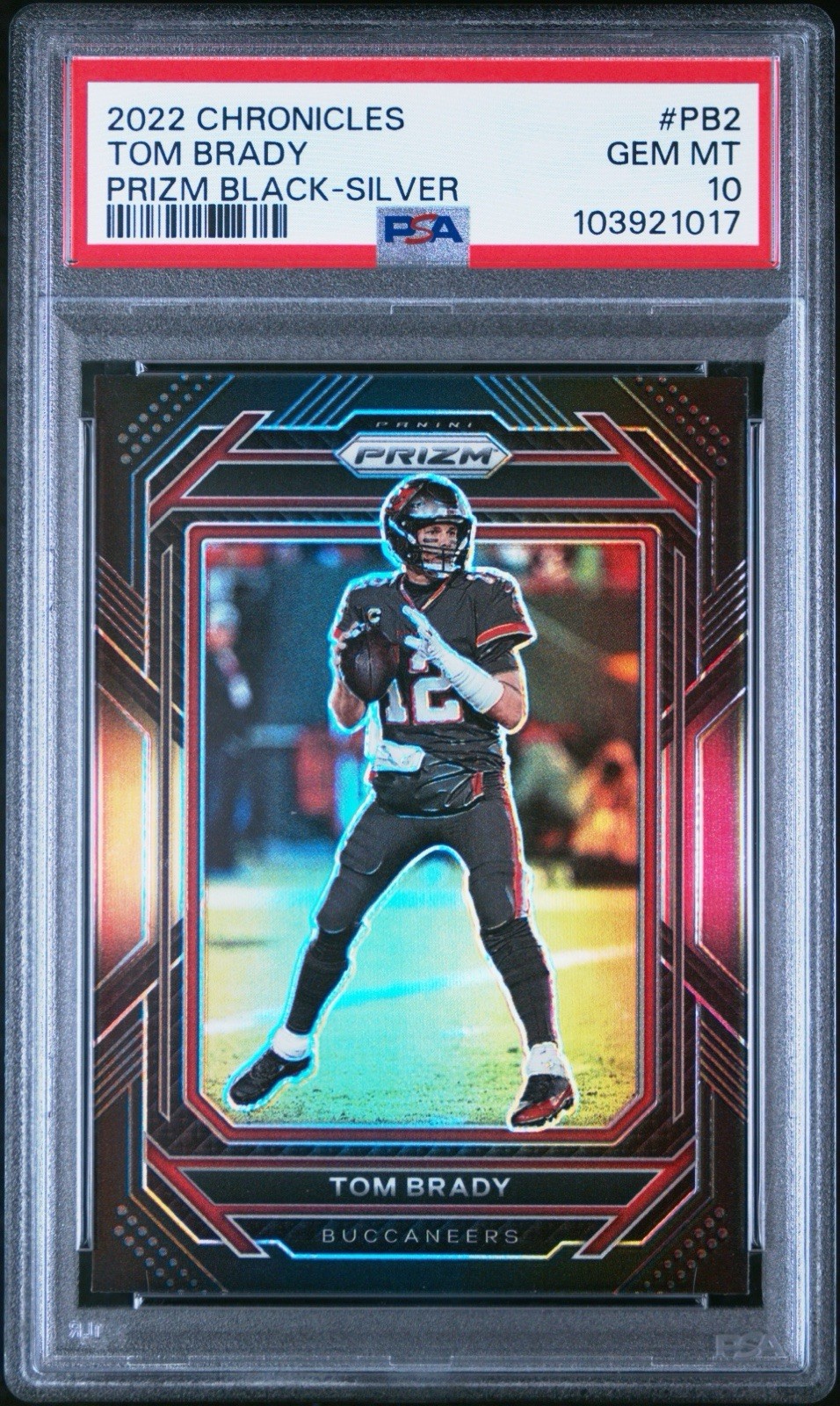 Panini 2022 Chronicles Prizm Black Tom Brady PB-2 Silver Buccaneers PSA 10