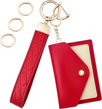 Wristlet Keychain with 3 Key Rings, D Ring and Slim Wallet  Cute Wallet Key