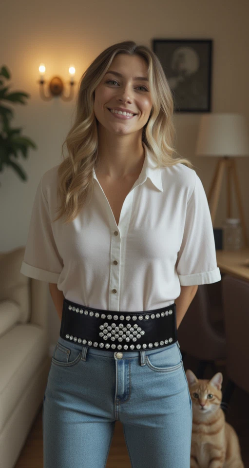 Mujeres Color Negro Elástico Correa Ancha Moda Cinturón Cintura Cadera Escudo Plateado M L Foto 3 de 4