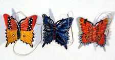 Hand Painted Butterfly Ornaments 3.5" Set of 3 13B