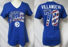 Pittsburgh Steelers Villanueva Women's Size M Banner Wave V-Neck T-Shirt C1 2585