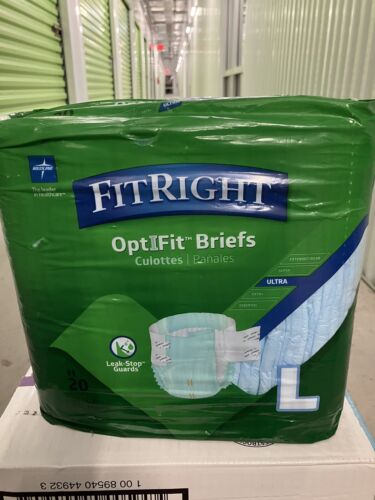 (20x) Medline FitRight OptiFit Ultra Adult Sz L Leak-Stop Incontinence Briefs