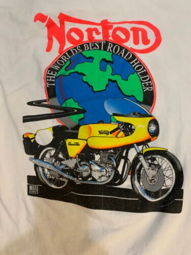 Vintage 90s Norton Motorcycles T Shirt White Size Large Men’s - Foto 1 di 8
