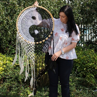 Extra großer Makramee Yin Yang Traumfänger 50 cm - Traumfänger Ying Yan