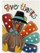 TURKEY GOBBLE GOBBLE 12x18 Waterproof GIVE THANKS Thanksgiving Fall Garden Flag