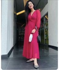 ZARA PLEATED MIDI DRESS FUCHSIA SIZE S BLACK BNWT REF: 9878/157